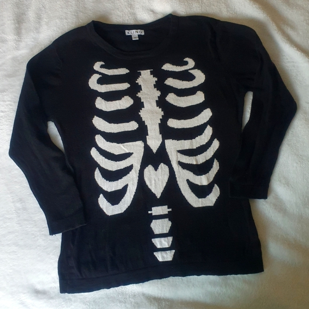 Modcloth Kling Skeleton Ribcage Bones Heart Sweater